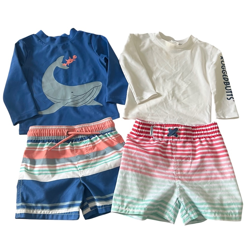 Rugged Butts & Carters Swim Trunks Rash Guard Sets 12-18 months